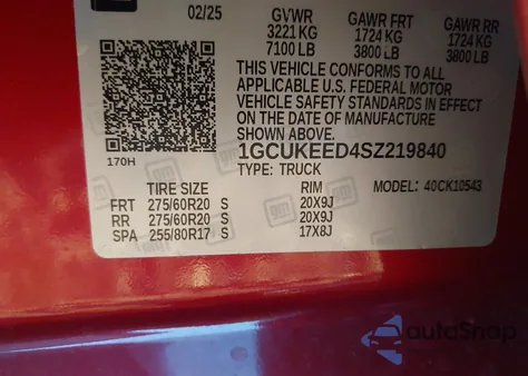 2025 Chevrolet Silverado 1500 4Wd Short Bed Rst из США, поврежденный, VIN 1GCUKEED4SZ219840